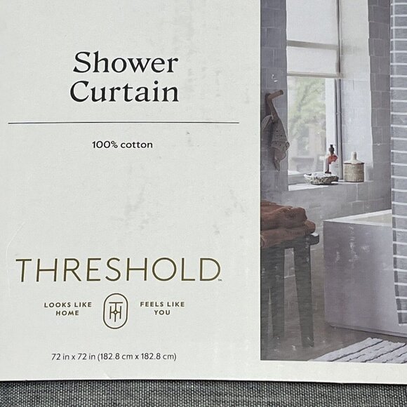 Threshold Cotton Striped Gray‎ Fabric Shower Curtain 2 Hand Towel Set - Picture 3 of 8